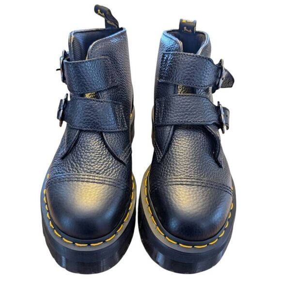 Dr. Martens Devon Flower Buckle Leather Platform Boots Women's Size 8 NWB Black - Picture 5 of 9